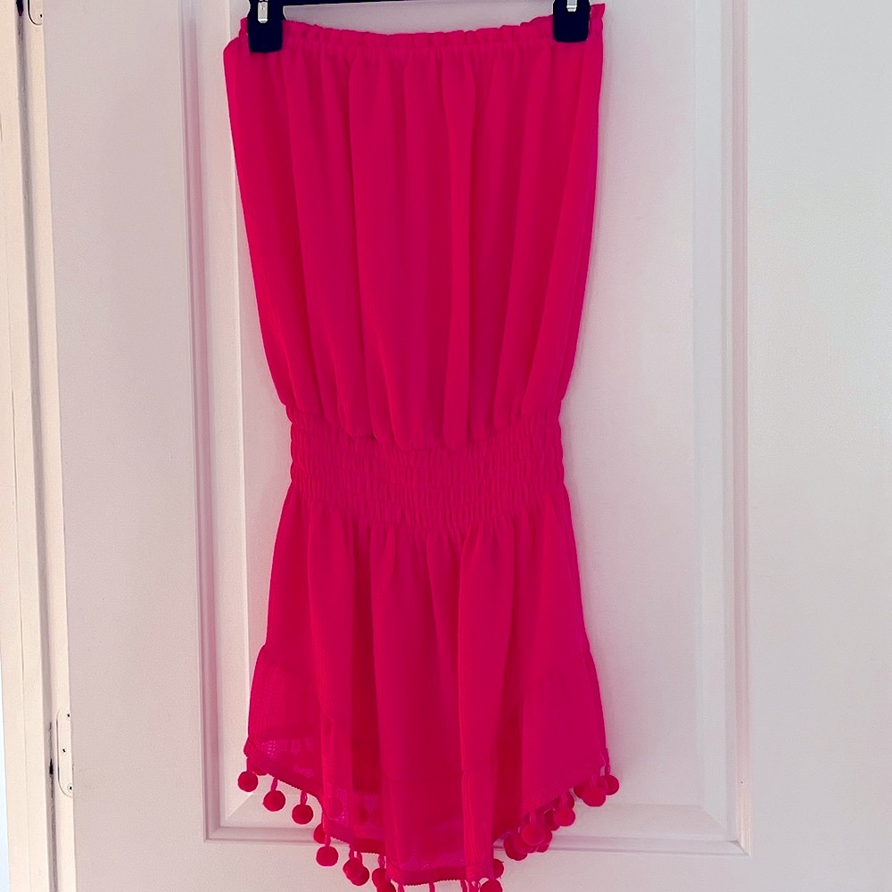Ramy Brook Pink Summer Dress with Pom-Pom Trim